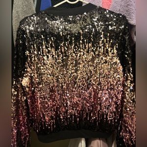 Ombré sequins zip up jacket, never worn, gold black and pink ombré